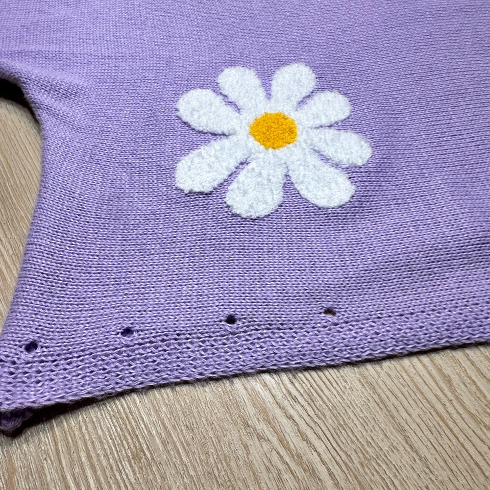 BiBi Lavender Daisy Sweater M Dolman Sleeve Cottagecore Floral Knit - Picture 5 of 9